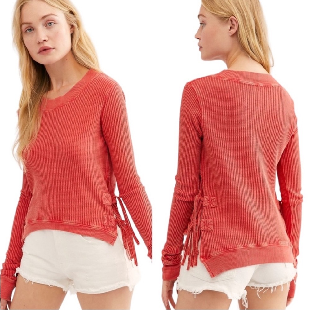 Free People Coral Side-Tie Sweatshirt